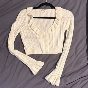 For love & lemons white cream ruffled cardigan